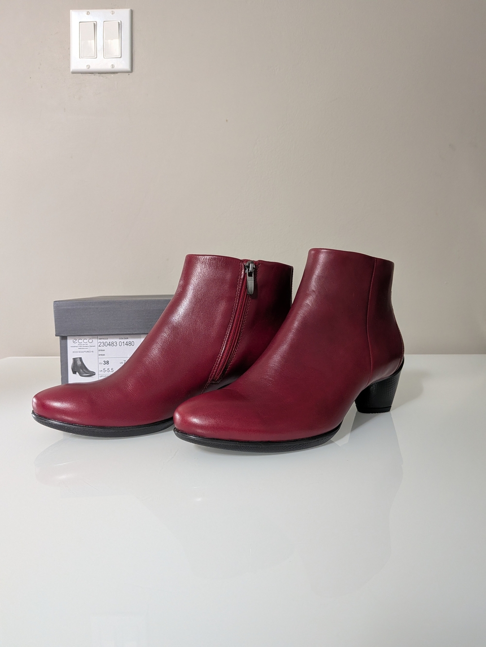 ECCO Red Leather Heeled Ankle Boots